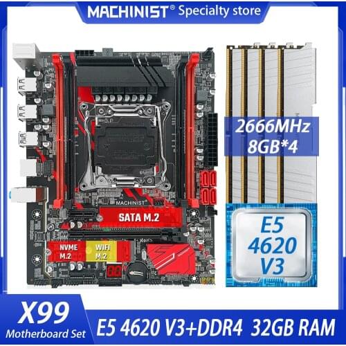 MACHINIST X99 Motherboard LGA2011-3 turbo Combo With Xeon E5 4620 V3 32GB 4*8G DDR4 Desktop RAM Set Kit Mainboard X99-RS9 Server