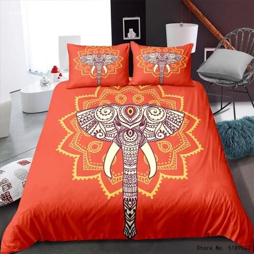 Mandala Elephants Duvet Cover Set Wild Animals Bedding Sets 2/3 Piece Girls Boys Bedroom Bed Quil/Comforter Cover Bed Cover Sets