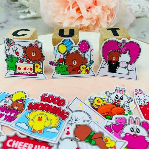 24PCS Cartoon Bear and rabbit combination Paper Sealing Stickers Crafts And Scrapbooking book Decorative sticker DIY Stationery