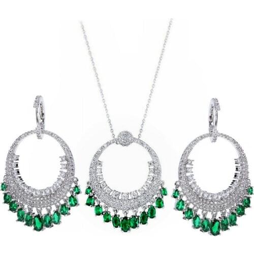 SINZRY new cubic zirconia vintage tassel pendant Necklace Earring Set creative exaggerated elegant jewelry set