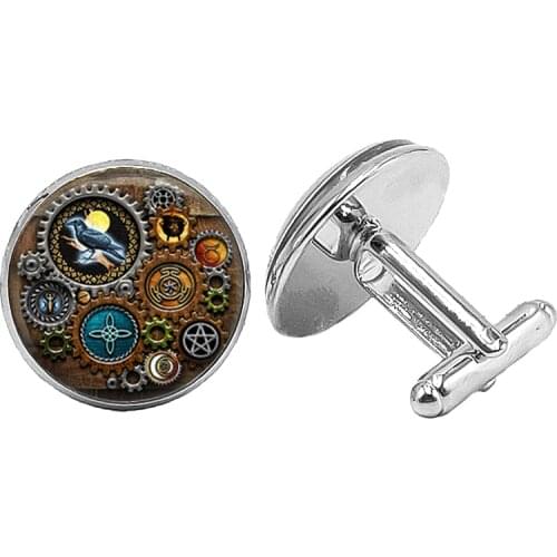 2019 New Mechanic Steampunk Badge Cufflinks Gothic Glass Cabochon Mens Cufflinks To Send Mens Gift Jewelry
