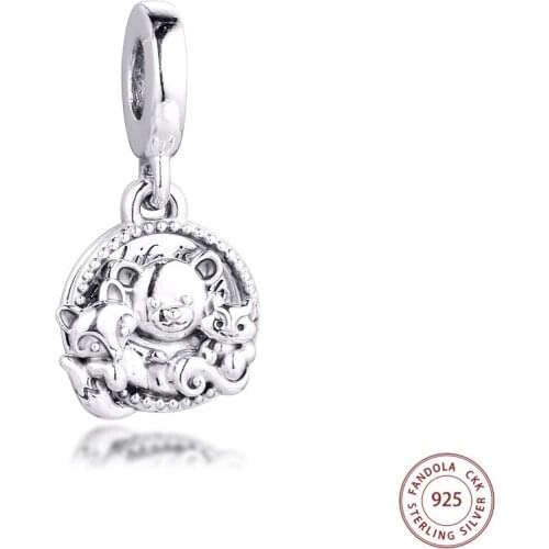 2020 New 925 Sterling Silver Bear, Fox & Squirrel Dangle Charms Fits Pandora Bracelet Metal Beads for Jewelry Making bijoux