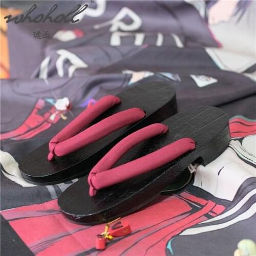 WHOHOLL Geta Japanese Wood Slippers Women Clogs Summer Indoor Slippers Cosplay Shoes Flip-fllops For Female Cos Naruto