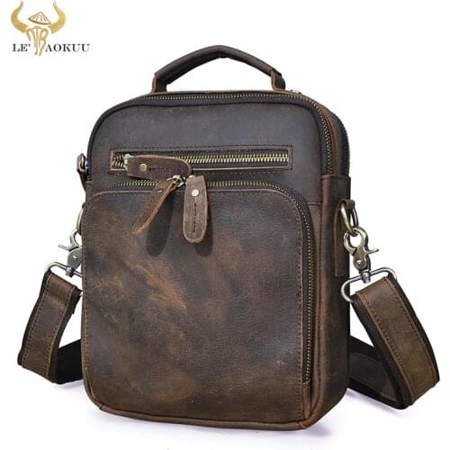 Thick Crazy Horse Leather Male Vintage Tote Messenger bag Design Satchel Cross-body Shoulder bag 9.8" Tablet Case For Men 8059