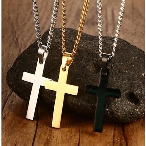 Simple design Stainless Steel Plain Cross Pendant Necklace crucifix With Chain 24