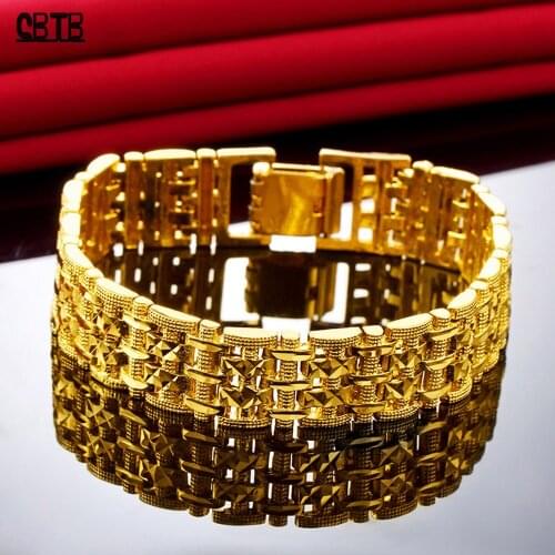 Luxury Gold High-end Jewelry Wide Version Fashion Bracelet Mens Anti-fatigue Bracelet Temperament Accessories Gifts Wholesale