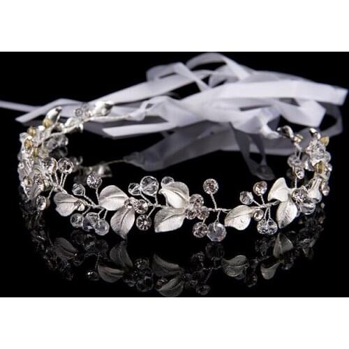 SLBRIDAL Silver Color Crystal Rhinestones Leaf Wedding Hair Vine Headpiece Bridal Tiara Headband Hair accessories Bridesmaids