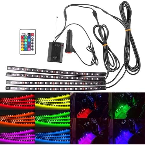 LED Strip Light RGB for Car 7 Colors Car Styling Atmosphere Lamps Car Interior Light With Remote and With Sound Music Controller