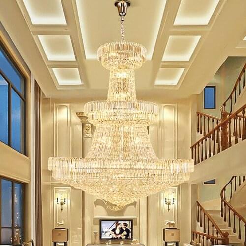 LED Modern Crystal Chandeliers American K9 Crystal Chandelier Lights Fixture Hotel Hall Lobby Stair Way Big Long Hanging Lamps