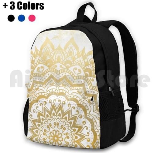 Gold Jewel Mandala Outdoor Hiking Backpack Waterproof Camping Travel Vintage Mandala Bohemian Jewel Gold