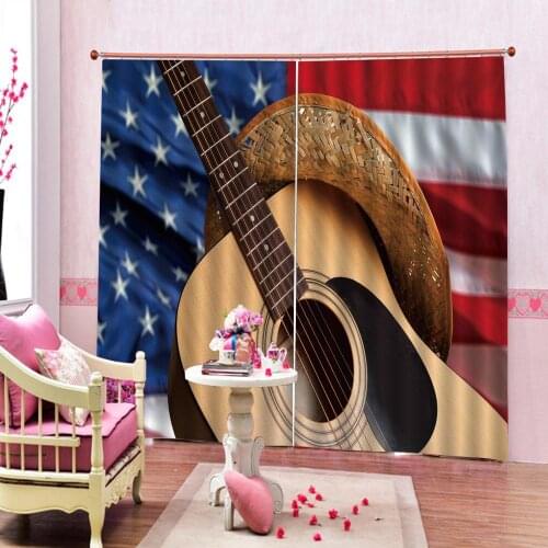Custom any size Guitar Blackout Window Curtain For Kids Bedroom Living room Office Drapes Home Decor Sets 2 Panels With Hooks