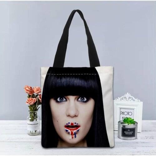 Custom Logo JESSIE-J Printed Handbag Canvas Tote Bags Shopping Travel Casual Useful Shoulder Bag Women Bag 1208