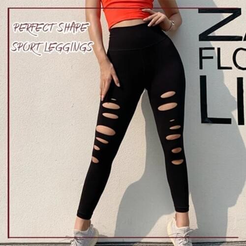 Women Ripped Yoga Leggings Pants High Waist Slim Stretchy Sport Fitness Trousers
