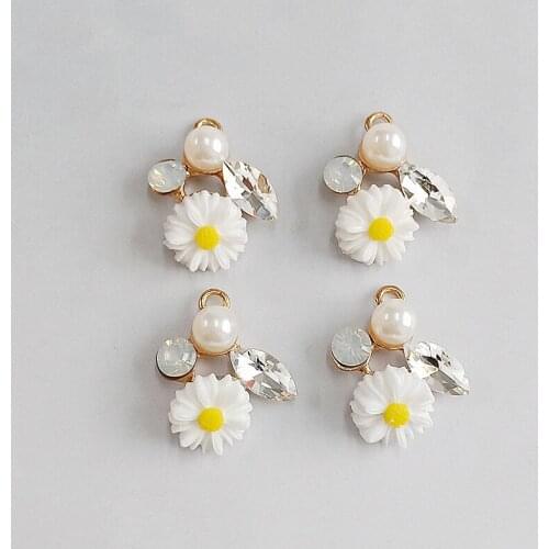 10PCS 22*23mm Metal Alloy KC Gold Crystal Rhinestone Flowers Pendant Connectors Charm DIY Jewelry Accessories