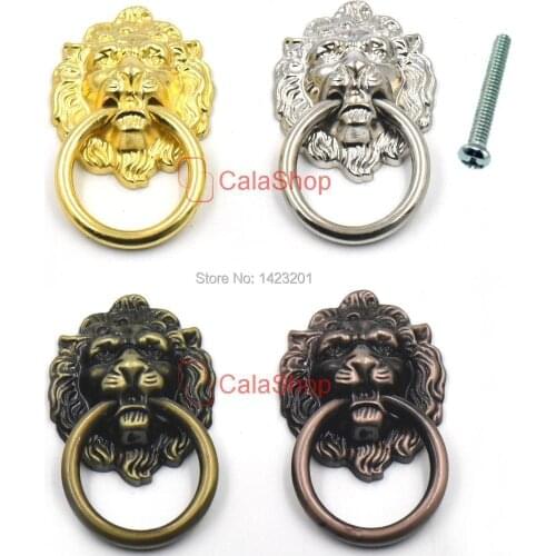 10 Pcs / Lot 40mmx67mm Vintage Lion Head Door Furniture Cabinet Dresser Drawer Pull Handle Knob Ring