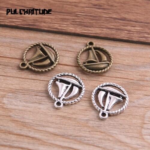 16PCS 16*18mm Two Color Vintage Metal Zinc Alloy Nautical Sailboat Charms Fit Jewelry Pendant Charms Makings