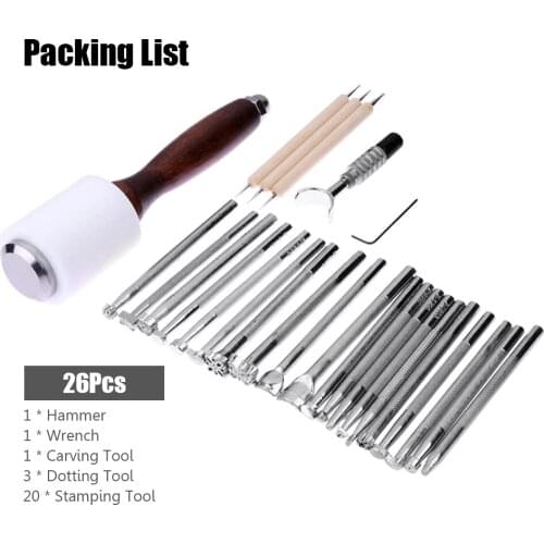 28Pcs Leather Carving Tool Set Leather Carving Hammer Stamping Tool Dotting Tool Carving Tool Wrench