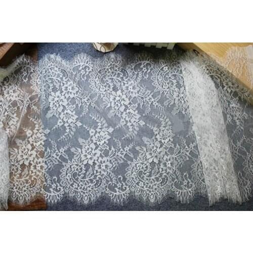 3M/Lot French Eyelash Lash trim 45cm Soft Black White Bilateral Chantilly Nylon Lace Fabric Dress Wedding Accessory