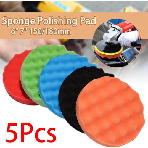 5Pcs 6" 7" 150/180mm Buffing Polishing Sponge Pads Kit Car Polisher Soft Wave Foam Waffle Pad Car Wash Cleaning Detailing Tool