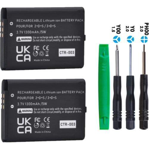 2 Pcs CTR-003 CTR 003 CTR003 3.7V 1300mAh 5Wh Rechargeable Batteries for Nintendo 3DS Not compatible with 3DS XL