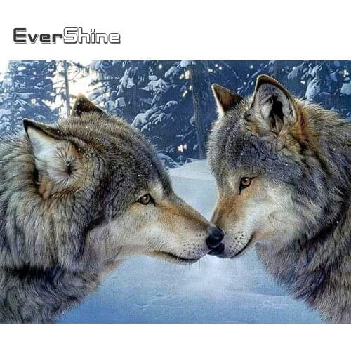 Evershine 5D Diamond Painting Full Drill Squar Wolf Cross Stitch Diamond Embroidery Sale Animals Rhinestones Pictures Beadwork
