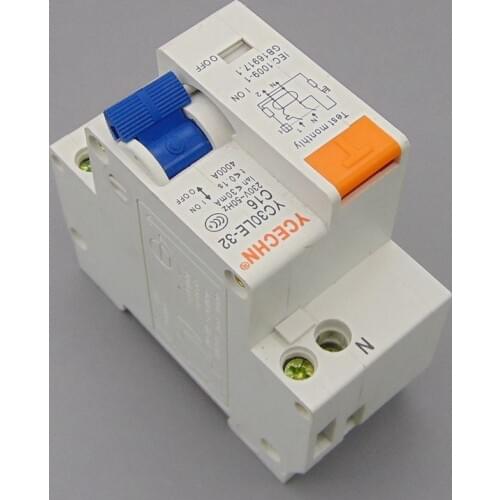 YC30LE-32 16A 230V~ 1P+N Residual current Circuit breaker with over current and Leakage protection RCBO