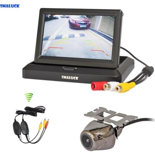 SMALUCK Wireless 5" Foldable Rear View Monitor Car Monitor Waterproof Metal Rear View Car Camera Parking System Kit