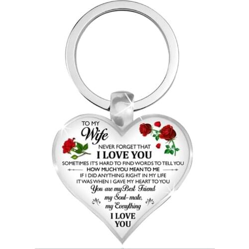 Romantic Love Heart Keychains TO MY Wife Beautiful Girl Flower Key Chain Keyring Fashion Jewelry Gifts For Daughter Son