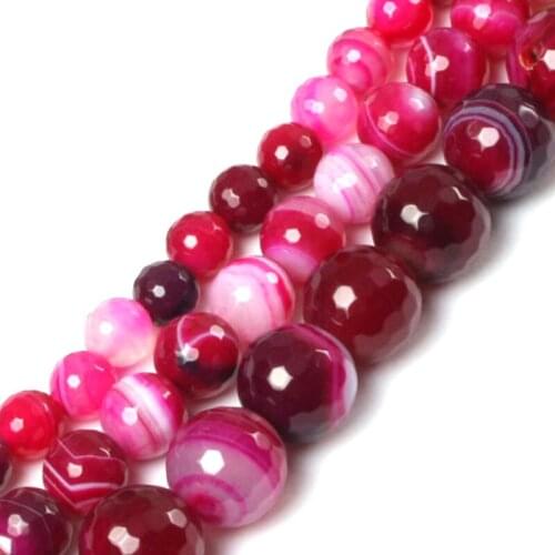Natural Round Faceted Banded Sardonyx Plum Agates beads For Jewelry Making 15inches DIY Jewellery FreeShipping Wholesale