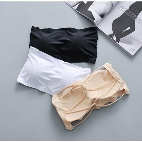 1Pcs for Summer Invisable Wrapped Bra Women Sexy Ladies Tube Top 3Color Ice Silk Strapless Wild Tube Top Sexy Invisible