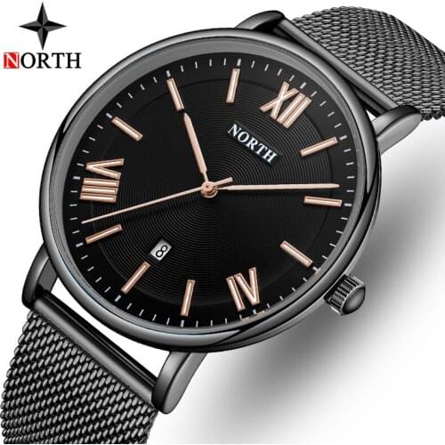 Luxury Brand Men Watches NORTH Fashion Business Stainless Steel Mesh Belt Quartz Watch Men Waterproof Watches Relogio Masculino