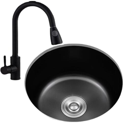 Black Round Bar Sink Nano Stainless Steel Sink Single Slot Small Kitchen Dishwashing Basin Balcony Sink 40x40 cm