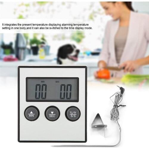Digital BBQ Cooking Oven Thermometer Meat Kitchen Food Temperature Meter for Grill Timer Function with Stainless Steel Probe