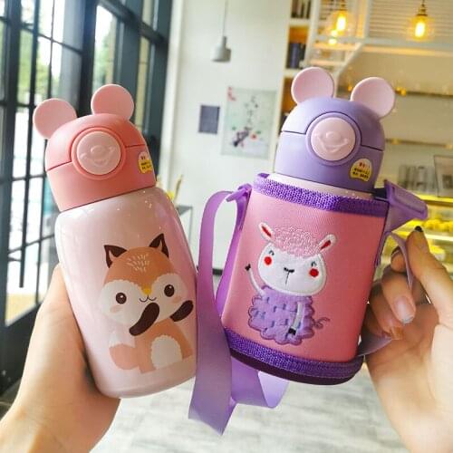 500ML Children Thermos Feeding Cup With Straw Double Use Drinking Water Bottle Baby Learn Drinking Insulated Cup