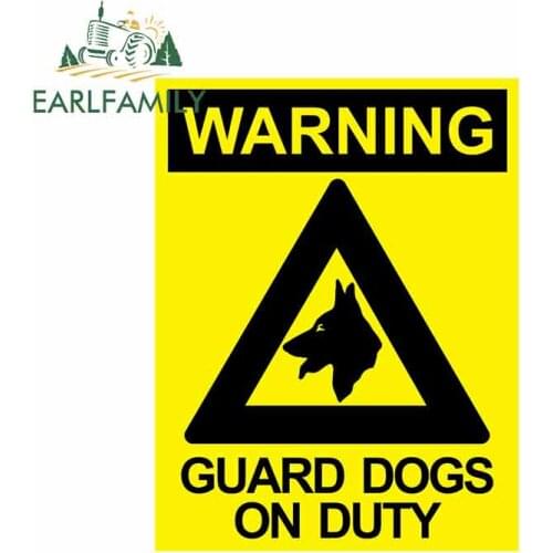 EARLFAMILY 13cm x 10cm Car Sticker GUARD DOGS ON DUTY Warning Caution Beware Sign Graphic