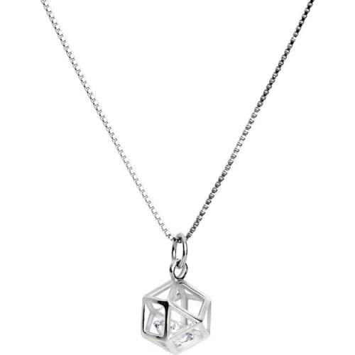Elegant Geometric Pendants Necklaces for Women 925 Sterling Silver Jewelry Hollow CZ Zircon Crystal Box Chain Choker Necklace