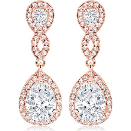 SLBRIDAL Art Deco Rose Gold Crystal Rhinestones Wedding Dangle Earrings Bridesmaids Earrings Bridal Drop Earrings Women Jewelry