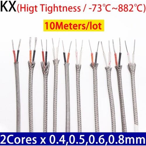 10M KX Type 2 Cores x 0.4 0.5 0.6 0.8mm Thermocouple Wire Stainless Steel Shield Fiber Braid Insulated Compensation Cable