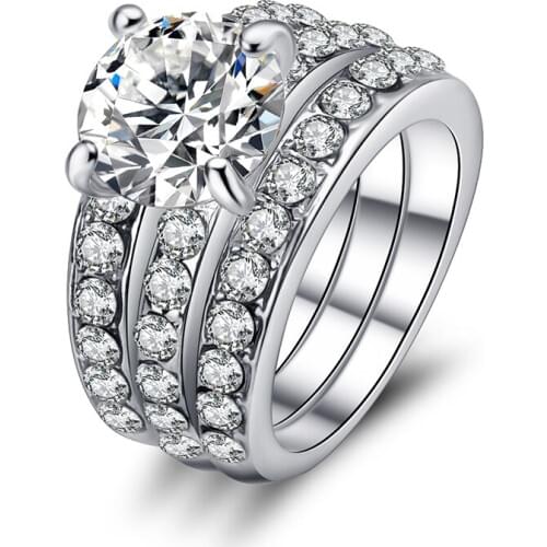 Exquisite Ring Sparkling Silver Inlaid Noble Temperament Wedding Engagement Wedding Couple Ring High Quality