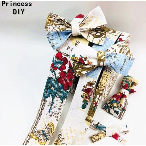5Meter 10 25 40mm Flower House Printed Zakka Ribbon Linen Riband Thick Webbing Fashion Style DIY Hair Bow Tie Collar Material