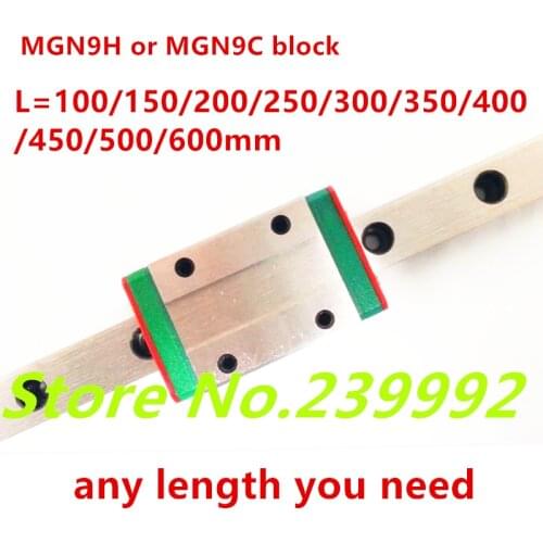 NEW 9mm Linear Guide MGN9 100 150 200 250 300 350 400 450 500 550 600 mm linear rail + MGN9H or MGN9C block 3d printer CNC parts