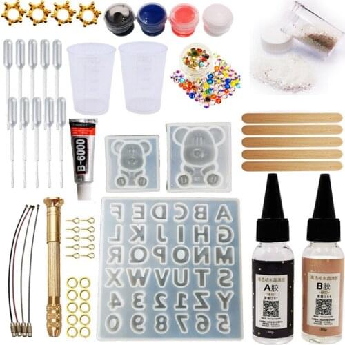 DIY Epoxy Resin Jewelry Making Mould Tool Kit Gummy Bear with Letters Molds AB Glue Set Jewelry Making Craft Gift