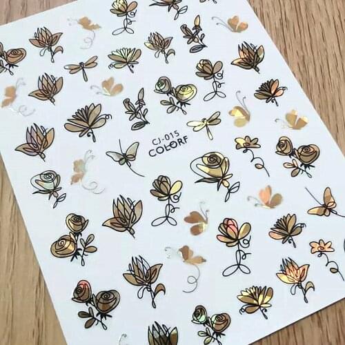 Newest CL 012 015 laser flower design nail art sticker decal stamping back gule DIY nail decoration tips