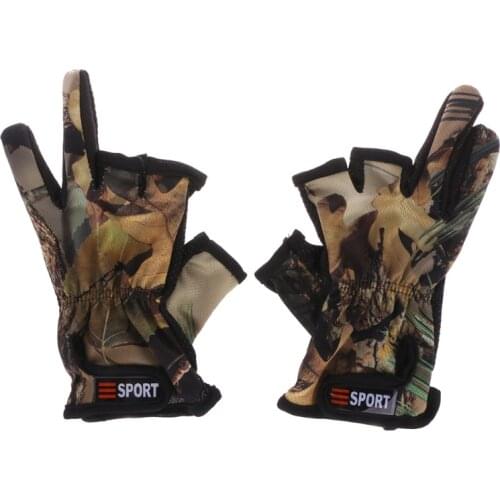 Fishing Gloves 3 Cut Finger Slit Outdoor Sports Anti Slip Breathable Camouflage