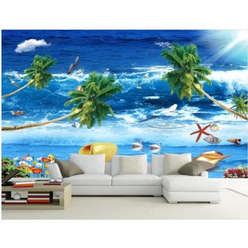 Custom photo wallpaper for walls 3 d murals Modern beautiful seaside scenery tree Mediterranean style TV sofa background wall