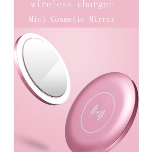 10W wireless charging Portable led cosmetic mirror Round belt lamp Make up mirror Three kinds of strength Two colors for women