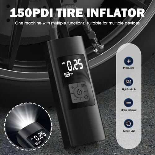 Portable Air Compressor Electric Tire Inflator Air Pump 150PSI Rechargeable Digital Display LED Light for Car Motorcycle Ball