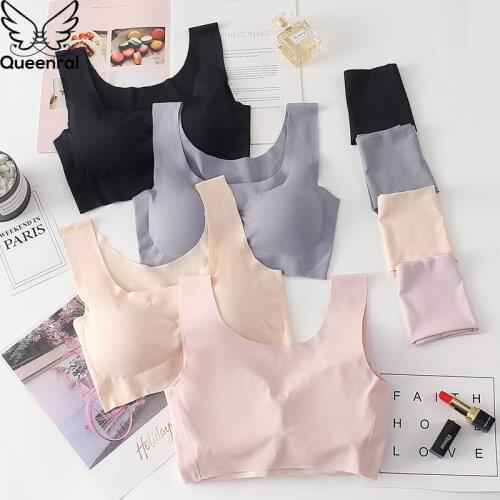 Queenral Push Up Seamless Women Lingerie Set Wire Free Everyday Underwear Set Sleep Bra And Panty Breathable Solid Color Bra Set