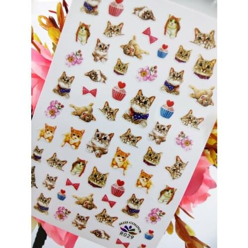 Nail Sticker Art 3D Naughty Cat Pets Cake Bow Self Adhesive Stickers for Nails Decoraciones foil Manicure Sliders Accesorios