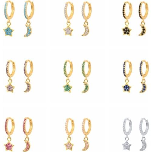 AIDE Stars & Moon Hoop Earrings Set For Women 925 Sterling Silver Earrings 2020 Trend Girl Earrings Jewelry Zircon Pendientes
